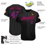 Maglia da baseball personalizzata nera grigia a righe viola-rosse autentica Maglia da baseball personalizzata nera grigia a righe viola-rosse autentica