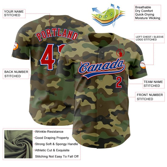 Maglia personalizzata Salute Service Baseball Autentica Camo Rosso-Royal Maglia personalizzata Salute Service Baseball Autentica Camo Rosso-Royal