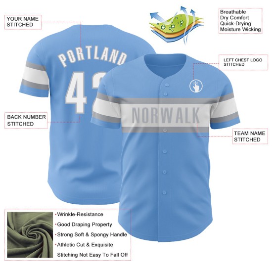 Maglia da baseball leggera bianca e grigia autentica blu personalizzata Maglia da baseball leggera bianca e grigia autentica blu personalizzata