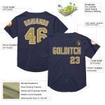 Maglia a rete retrò blu navy, vecchia maglia da baseball autentica, personalizzata, oro e bianco Maglia a rete retrò blu navy, vecchia maglia da baseball autentica, personalizzata, oro e bianco