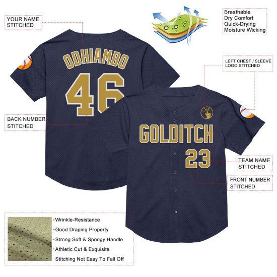 Maglia a rete retrò blu navy, vecchia maglia da baseball autentica, personalizzata, oro e bianco Maglia a rete retrò blu navy, vecchia maglia da baseball autentica, personalizzata, oro e bianco
