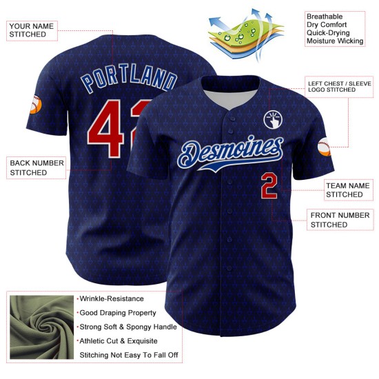 Maglia da baseball personalizzata in 3D con design autentico a cuori, rosso-blu navy Maglia da baseball personalizzata in 3D con design autentico a cuori, rosso-blu navy