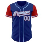 Maglia da baseball personalizzata in tonalità blu-rosso reale, autentica e leggera Maglia da baseball personalizzata in tonalità blu-rosso reale, autentica e leggera