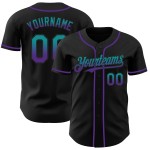 Maglia da baseball personalizzata sfumata verde acqua-viola, moda, nera, autentica Maglia da baseball personalizzata sfumata verde acqua-viola, moda, nera, autentica