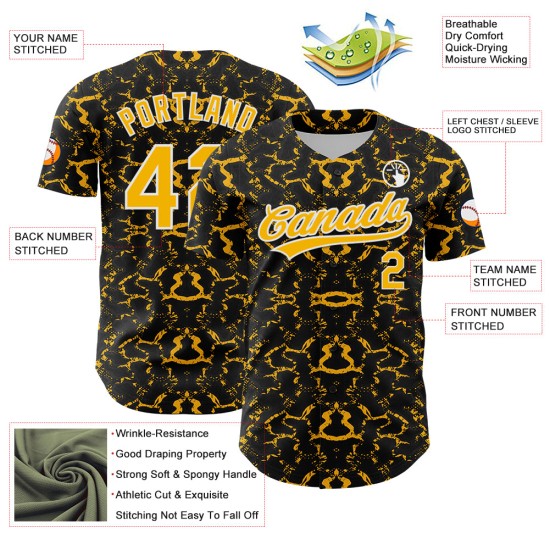 Maglia da baseball Tiger personalizzata con motivo zebrato oro-bianco autentico e nero in 3D Maglia da baseball Tiger personalizzata con motivo zebrato oro-bianco autentico e nero in 3D