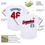 Maglia da baseball personalizzata, stile retrò, bianca, rossa e blu navy, autentica Maglia da baseball personalizzata, stile retrò, bianca, rossa e blu navy, autentica