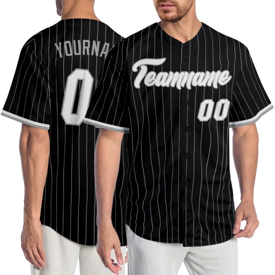Maglia da baseball a righe bianche e grigie, personalizzata, autentica, nera, grigia Maglia da baseball a righe bianche e grigie, personalizzata, autentica, nera, grigia