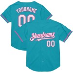 Maglia da baseball in rete verde acqua, personalizzata, autentica, bianca e rosa Maglia da baseball in rete verde acqua, personalizzata, autentica, bianca e rosa