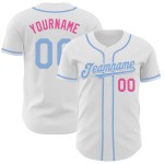 Maglia da baseball personalizzata autentica, bianca, azzurra e rosa Maglia da baseball personalizzata autentica, bianca, azzurra e rosa