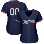 Maglia da baseball blu navy, bianca e rossa, autentica, personalizzata Maglia da baseball blu navy, bianca e rossa, autentica, personalizzata