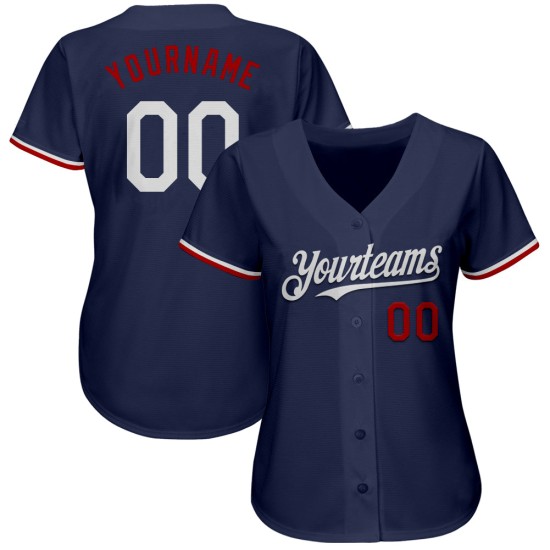 Maglia da baseball blu navy, bianca e rossa, autentica, personalizzata Maglia da baseball blu navy, bianca e rossa, autentica, personalizzata