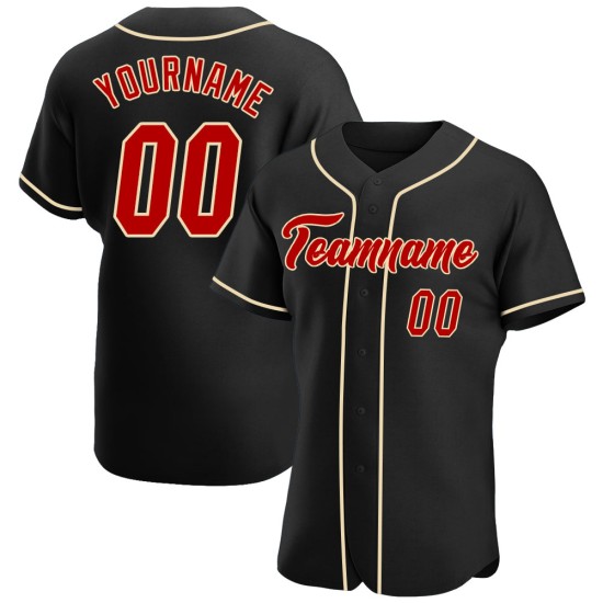 Maglia da baseball autentica personalizzata nera, rossa e crema Maglia da baseball autentica personalizzata nera, rossa e crema