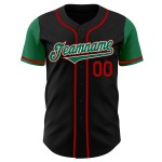 Maglia da baseball nera personalizzata, due toni Kelly Green-Red, autentica Maglia da baseball nera personalizzata, due toni Kelly Green-Red, autentica