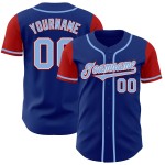 Maglia da baseball personalizzata in tonalità blu-rosso reale, autentica e leggera Maglia da baseball personalizzata in tonalità blu-rosso reale, autentica e leggera
