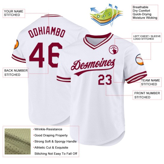 Maglia da baseball autentica personalizzata, stile retrò, bianca e marrone Maglia da baseball autentica personalizzata, stile retrò, bianca e marrone