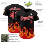 Maglia da baseball personalizzata con motivo 3D nero fiamma autentico rosso-bianco Maglia da baseball personalizzata con motivo 3D nero fiamma autentico rosso-bianco