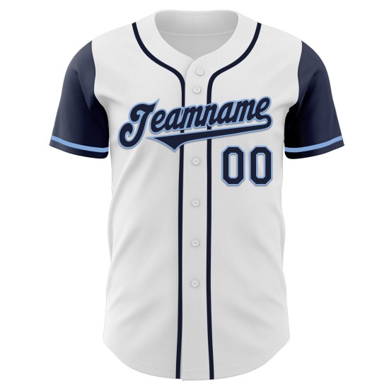 Maglia da baseball autentica personalizzata in due tonalità, bianca, blu navy e chiara Maglia da baseball autentica personalizzata in due tonalità, bianca, blu navy e chiara