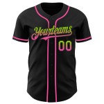 Maglia da baseball personalizzata nera neon sfumata verde-rosa, autentica moda Maglia da baseball personalizzata nera neon sfumata verde-rosa, autentica moda