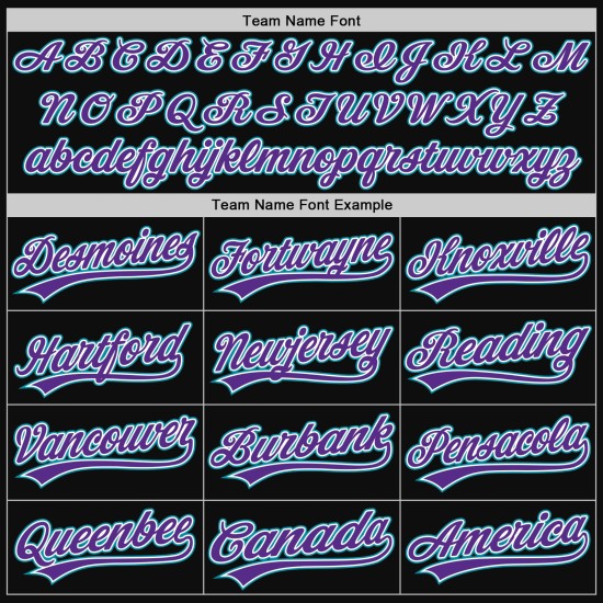 Maglia retrò da baseball personalizzata, autentica, verde acqua e viola, nera Maglia retrò da baseball personalizzata, autentica, verde acqua e viola, nera