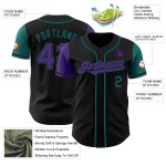 Maglia da baseball personalizzata Tone Authentic Two, viola-verde acqua, nera Maglia da baseball personalizzata Tone Authentic Two, viola-verde acqua, nera