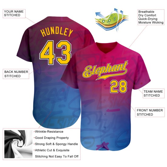 Maglia da baseball personalizzata con motivo graffiti 3D autentica in oro e nero Maglia da baseball personalizzata con motivo graffiti 3D autentica in oro e nero