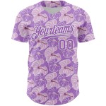 Maglia da baseball autentica bianca 3D con motivo floreale tropicale chiaro, design personalizzato Anthurium viola Maglia da baseball autentica bianca 3D con motivo floreale tropicale chiaro, design personalizzato Anthurium viola