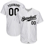 Maglia da baseball personalizzata autentica nera e grigia a righe bianche e viola Maglia da baseball personalizzata autentica nera e grigia a righe bianche e viola
