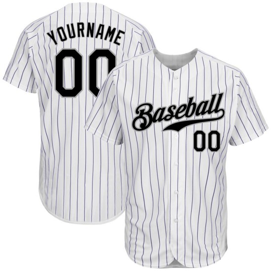 Maglia da baseball personalizzata autentica nera e grigia a righe bianche e viola Maglia da baseball personalizzata autentica nera e grigia a righe bianche e viola