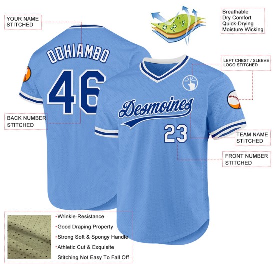 Maglia da baseball personalizzata leggera retrò autentica blu royal-bianca Maglia da baseball personalizzata leggera retrò autentica blu royal-bianca