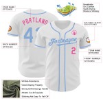Maglia da baseball personalizzata autentica, bianca, azzurra e rosa Maglia da baseball personalizzata autentica, bianca, azzurra e rosa