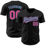 Maglia da baseball rosa-azzurra nera autentica personalizzata Maglia da baseball rosa-azzurra nera autentica personalizzata