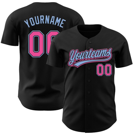 Maglia da baseball rosa-azzurra nera autentica personalizzata Maglia da baseball rosa-azzurra nera autentica personalizzata