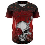 Maglia da baseball personalizzata con motivo gotico rosso 3D in stile rosa nera con teschio, autentica e con pistola Maglia da baseball personalizzata con motivo gotico rosso 3D in stile rosa nera con teschio, autentica e con pistola