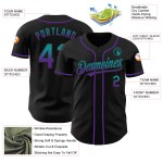 Maglia da baseball personalizzata sfumata verde acqua-viola, moda, nera, autentica Maglia da baseball personalizzata sfumata verde acqua-viola, moda, nera, autentica