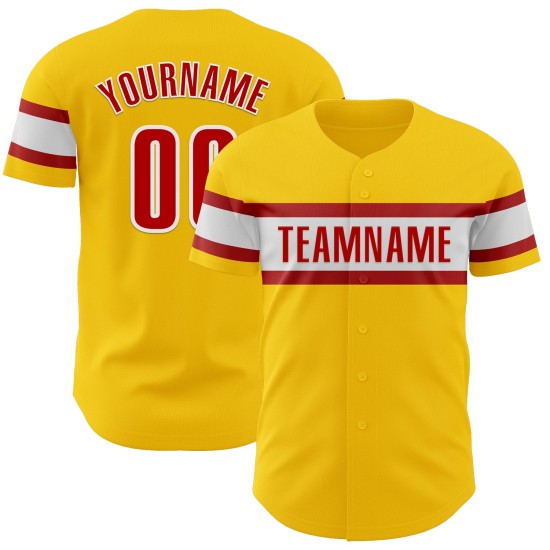 Maglia da baseball rossa e bianca personalizzata, autentica, gialla Maglia da baseball rossa e bianca personalizzata, autentica, gialla