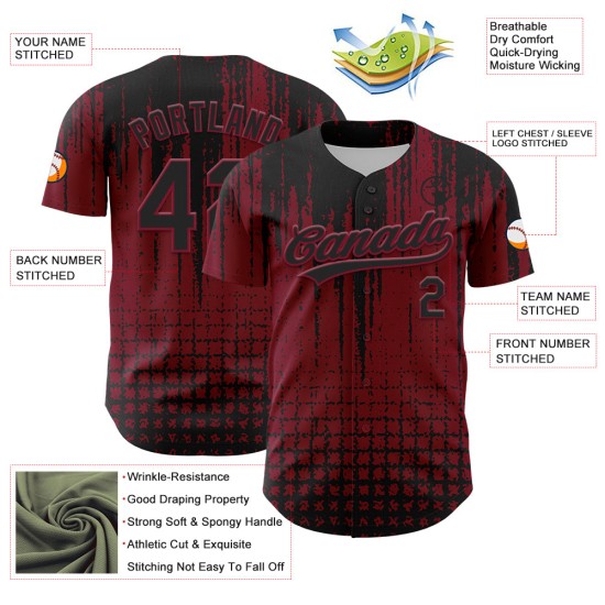 Maglia da baseball personalizzata con forma 3D, motivo astratto, design autentico color cremisi. Maglia da baseball personalizzata con forma 3D, motivo astratto, design autentico color cremisi.