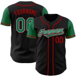 Maglia da baseball nera personalizzata, due toni Kelly Green-Red, autentica Maglia da baseball nera personalizzata, due toni Kelly Green-Red, autentica
