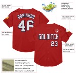 Maglia da baseball autentica rossa personalizzata in maglia bianca e blu navy Maglia da baseball autentica rossa personalizzata in maglia bianca e blu navy
