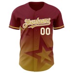 Maglia da baseball personalizzata con motivo sfumato in 3D, modello antico, oro e bianco, Crimson Twinkle, autentica. Maglia da baseball personalizzata con motivo sfumato in 3D, modello antico, oro e bianco, Crimson Twinkle, autentica.