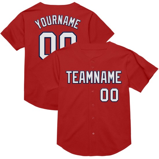 Maglia da baseball autentica rossa personalizzata in maglia bianca e blu navy Maglia da baseball autentica rossa personalizzata in maglia bianca e blu navy
