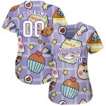 Adesivo con motivo 3D personalizzato, motivo fumetti viola, maglia da baseball autentica bianco-viola Adesivo con motivo 3D personalizzato, motivo fumetti viola, maglia da baseball autentica bianco-viola