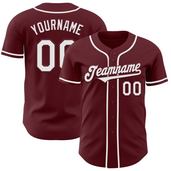 Maglia da baseball personalizzata bordeaux autentica bianca Maglia da baseball personalizzata bordeaux autentica bianca