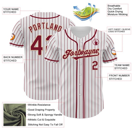 Maglia da baseball autentica bianca a righe color crema personalizzata Maglia da baseball autentica bianca a righe color crema personalizzata