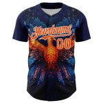 Maglia Phoenix da baseball autentica con motivo blu navy, design personalizzato Rave arancione-bianco 3D Maglia Phoenix da baseball autentica con motivo blu navy, design personalizzato Rave arancione-bianco 3D