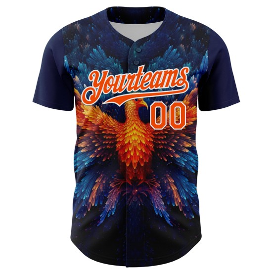 Maglia Phoenix da baseball autentica con motivo blu navy, design personalizzato Rave arancione-bianco 3D Maglia Phoenix da baseball autentica con motivo blu navy, design personalizzato Rave arancione-bianco 3D