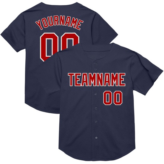 Maglia da baseball personalizzata rossa e bianca retrò, maglia autentica blu navy Maglia da baseball personalizzata rossa e bianca retrò, maglia autentica blu navy