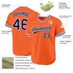 Maglia da baseball arancione personalizzata, autentica, blu navy e bianca Maglia da baseball arancione personalizzata, autentica, blu navy e bianca
