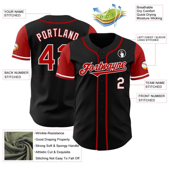 Maglia da baseball autentica personalizzata con due toni rossi e bianchi e due neri Maglia da baseball autentica personalizzata con due toni rossi e bianchi e due neri