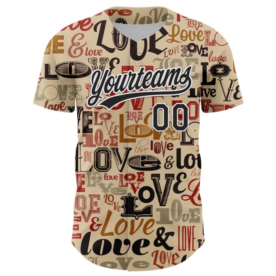 Maglia da baseball autentica Love Day per San Valentino, personalizzata, City Cream, nera e bianca, 3D Maglia da baseball autentica Love Day per San Valentino, personalizzata, City Cream, nera e bianca, 3D