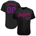 Maglia da baseball personalizzata nera grigia a righe viola-rosse autentica Maglia da baseball personalizzata nera grigia a righe viola-rosse autentica